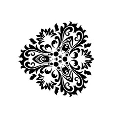 Black damask element in classic style on white background. Royal template. Silhouette vector. Vector pattern. Royal damask element for print design.