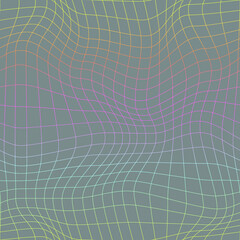 Rainbow distorted grid pattern. Seamless vector - 432208396