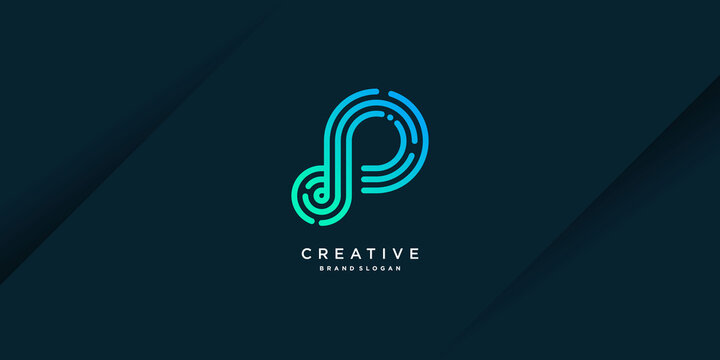 Modern creative P logo template with unique style, technology, computer, data, part 3