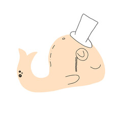 hand drawing cartoon character cute whale, vector illustration