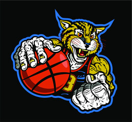 bobcat basketball team mascot player for school, college or league