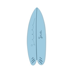 Surfboard blue color unit element, hand-drawn, vector cartoon style isolated on white background