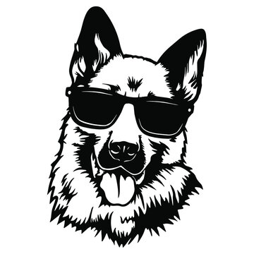 German Shepherd Dog Wearing Sunglasses  Dog Puppy Portrait Instant Download includes Cricut, Cameo German Shepherd Silhouette  