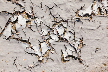 Cracked dry ground. Dried mud with cracks in the sand.