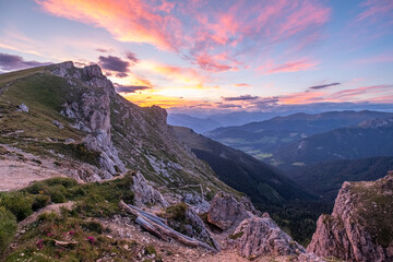 Naklejka premium Sunset view at the iconic Seceda, Dolomites