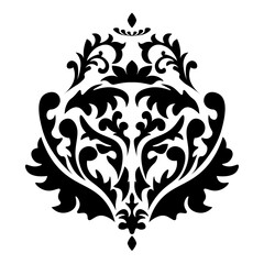 Black damask element in classic style on white background. Royal template. Silhouette vector. Vector pattern. Royal damask element for print design.