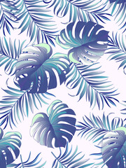Fototapeta na wymiar Tropical summer pattern. Vector seamless background with tropic leaves.