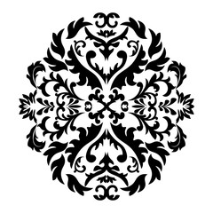 Black damask element in classic style on white background. Royal template. Silhouette vector. Vector pattern. Royal damask element for print design.