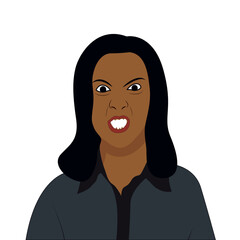 Black angry lady with isolated or white background. black girl with half body showing angry reaction