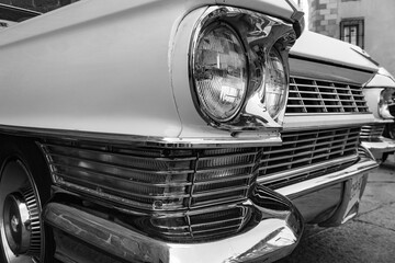 Vlack and white classic car on the street