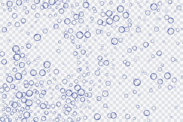 Obraz na płótnie Canvas Blue air bubbles, oxygen, champagne crystal clear, isolated on a transparent background of modern design. Vector illustration of EPS 10.