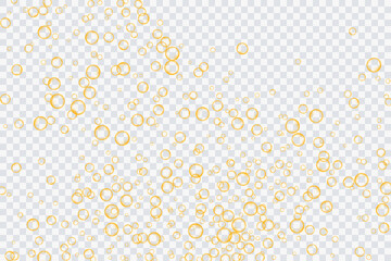 Golden air bubbles, oxygen, champagne crystal clear, isolated on a transparent background of modern design. Vector illustration of eps 10.