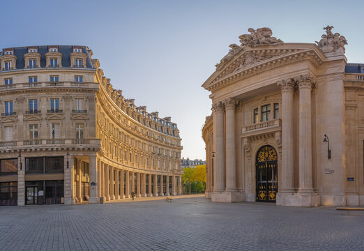 Paris, France - 05 02 2021: CCIP, Echangeur PME facade and colums of New Music in Freedom building