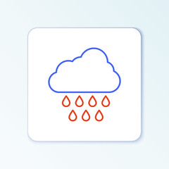 Line Cloud with rain icon isolated on white background. Rain cloud precipitation with rain drops. Colorful outline concept. Vector