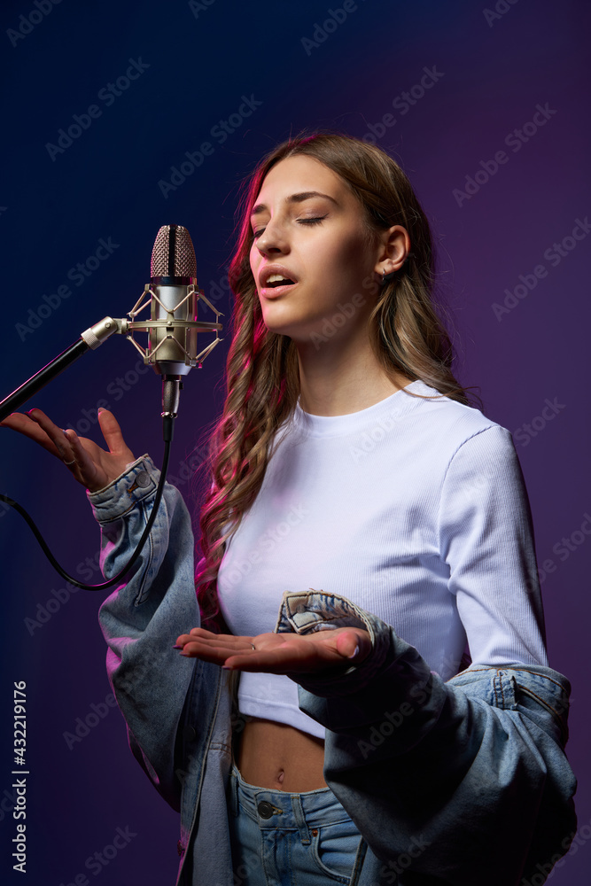 Sticker Happy singer girl with microphone.