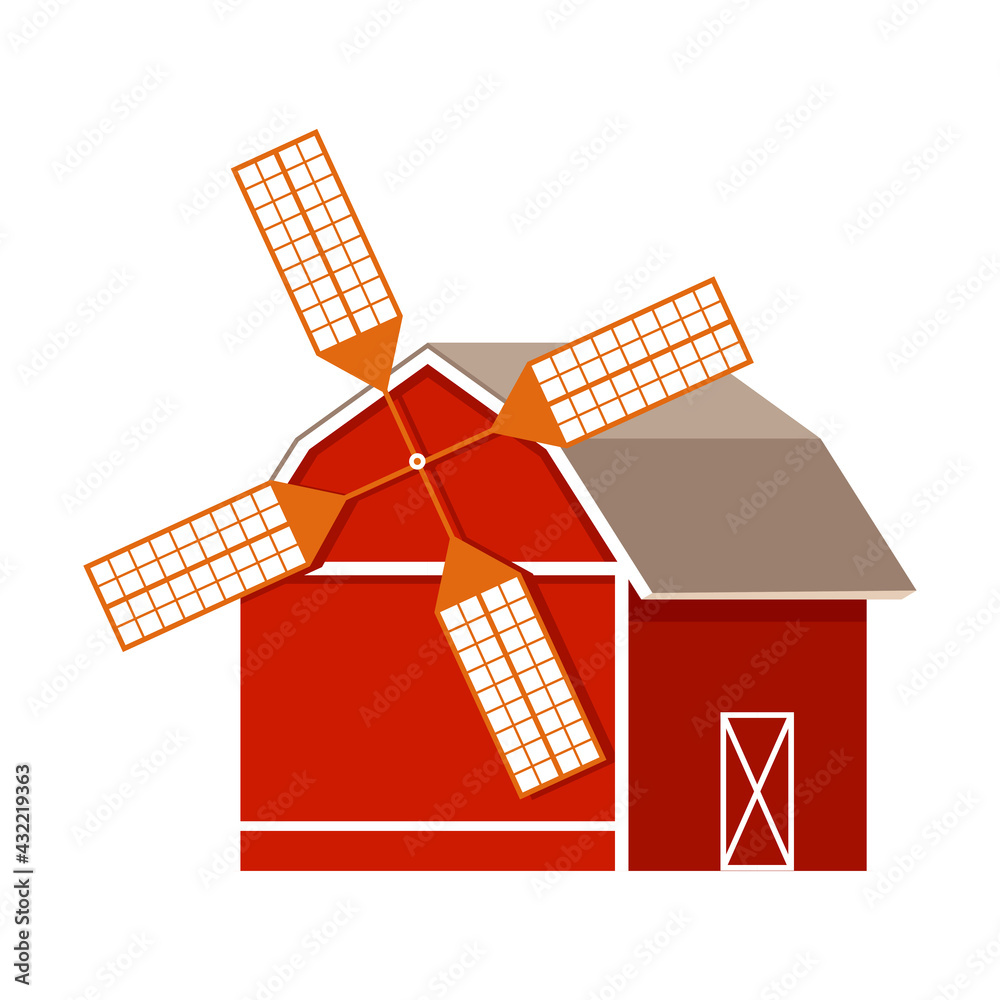 Sticker flour mill with rotating wind-stick or blades vector illustration