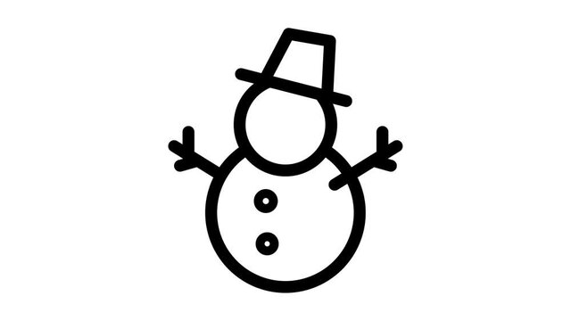 line Christmas snowman icon animation Motion graphics 4k video motion illustration sign. Outline doodle style alpha channel