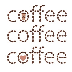 The inscription of the word coffee. Design for print, poster, web, invitation, icons. Vector illustration with coffee inscriptions