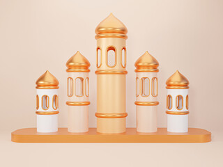 Islamic decoration background with mosque, cartoon style, banner, discount, presentation- 3D illustration