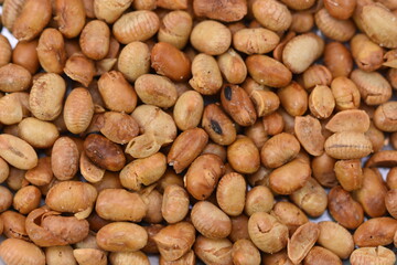 Soya beans over white background.