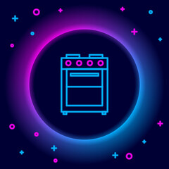 Glowing neon line Oven icon isolated on black background. Stove gas oven sign. Colorful outline concept. Vector