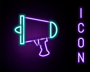 Glowing neon line Spread the word, megaphone icon isolated on black background. Colorful outline concept. Vector