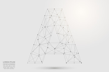 Abstract letters font is composed of three-dimensional triangles, lines, dots and spider webs of connections. Vector illustration eps 10.