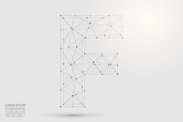 Abstract letters font is composed of three-dimensional triangles, lines, dots and spider webs of connections. Vector illustration eps 10.
