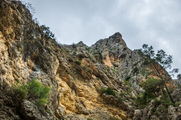 Mountains landscape with picturesque rocky walls, in Barranc del Cinc, in Alcoy, Alicante 