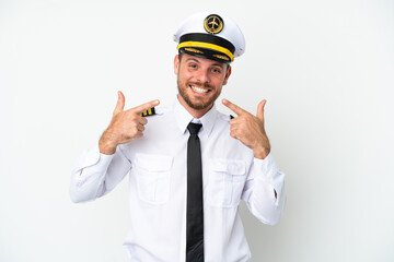 Airplane Brazilian pilot isolated on white background giving a thumbs up gesture © luismolinero