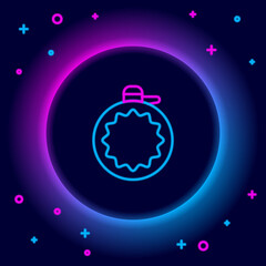 Fototapeta premium Glowing neon line Canteen water bottle icon isolated on black background. Tourist flask icon. Jar of water use in the campaign. Colorful outline concept. Vector