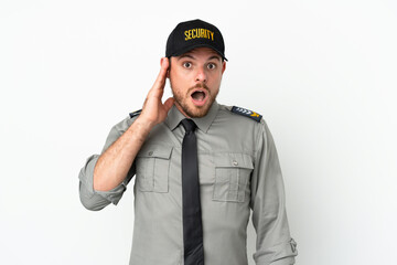 Young security Brazilian man isolated on white background with surprise and shocked facial expression