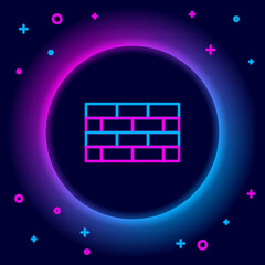 Glowing neon line Firewall, security wall icon isolated on black background. Colorful outline concept. Vector