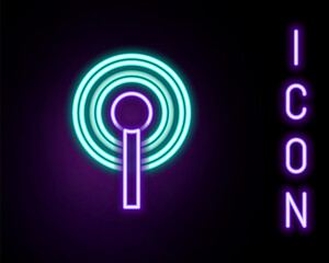 Glowing neon line Antenna icon isolated on black background. Radio antenna wireless. Technology and network signal radio antenna. Colorful outline concept. Vector