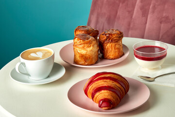 Classic breakfast French croissant and cappuccino, lifestyle