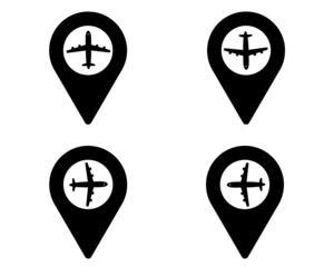 airplane vector icon with location / track icon - simple flat design in airport sign style - airplane, aircraft, aeroplane vector illustration