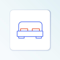 Line Big bed for two or one person icon isolated on white background. Colorful outline concept. Vector