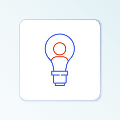 Line Human head with lamp bulb icon isolated on white background. Colorful outline concept. Vector