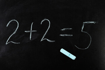 incorrectly solved math example on a school blackboard