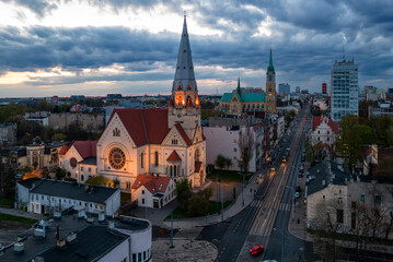 Naklejka premium Czerwony Kościół- Łódź, Polska.