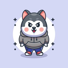 Cute husky dog mascot cartoon design