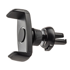 Black car holder for mobile phone and smartphone. White isolated background