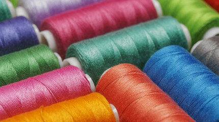  Colored threads on bobbins blue, green ,red.