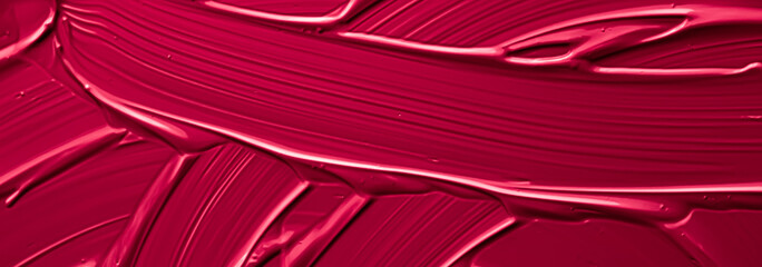 Red lipstick or lip gloss texture as cosmetic background, makeup and beauty cosmetics product for luxury brand, holiday flatlay backdrop or abstract wall art and paint strokes.