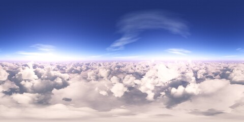 Fototapeta na wymiar Panorama of clouds, HDRI, environment map , Round panorama, spherical panorama, equidistant projection, panorama 360, flying above the clouds,sky above the clouds, 3D rendering