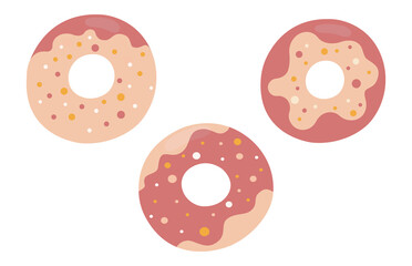 Donuts set. Vector illustration in pink colors. Flat design icons.