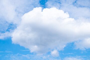 white airy porous cloud on blue sky with copy space.