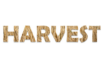 The word "HARVEST" filled with an image of a harvested field texture on a white background.