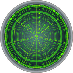 Radar with green and yellow lines on a dark background