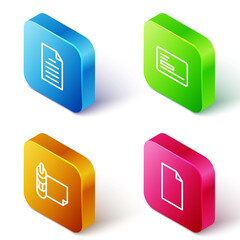 Set Isometric line File document, Business card, Roll of paper and Empty icon. Vector